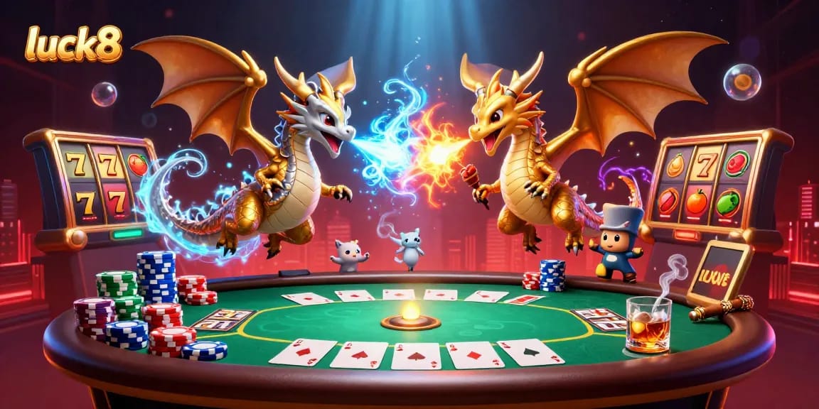 Win big with luck8 dragons amid poker and slot games in a dazzling 3D scene.