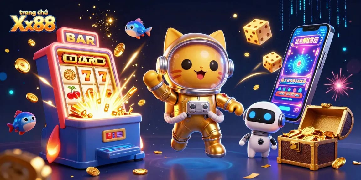 Experience the exciting world of gambling at trang chủ Xx88 with vibrant characters and jackpot visuals.