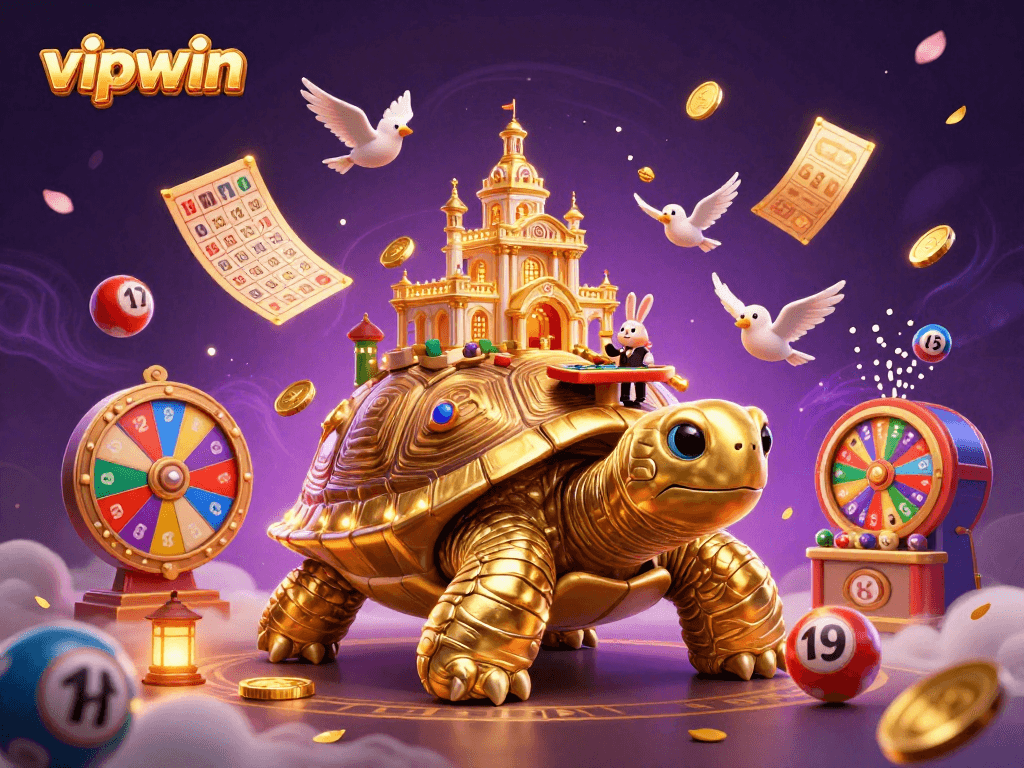 Experience thrilling gameplay at vipwin with a vibrant casino scene featuring a golden tortoise and dynamic game elements.