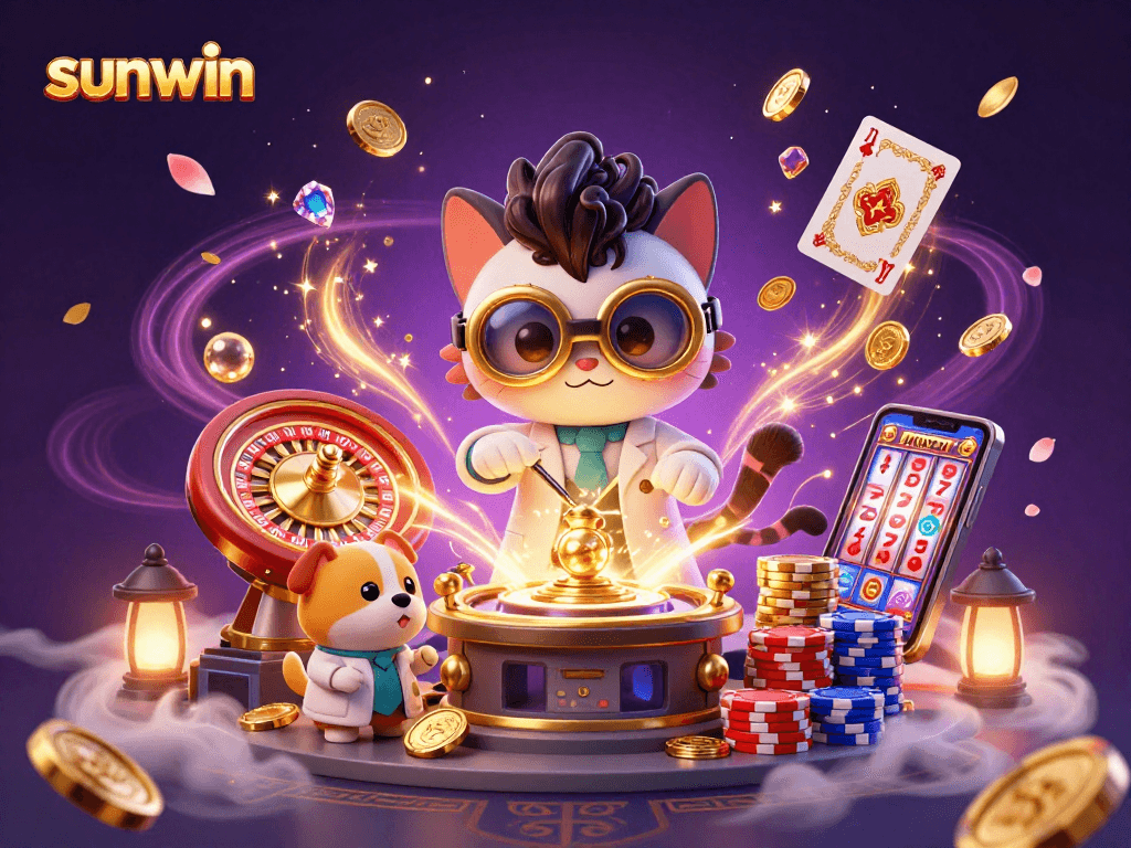 Experience the excitement of sunwin with a mad scientist cat and vibrant casino action.