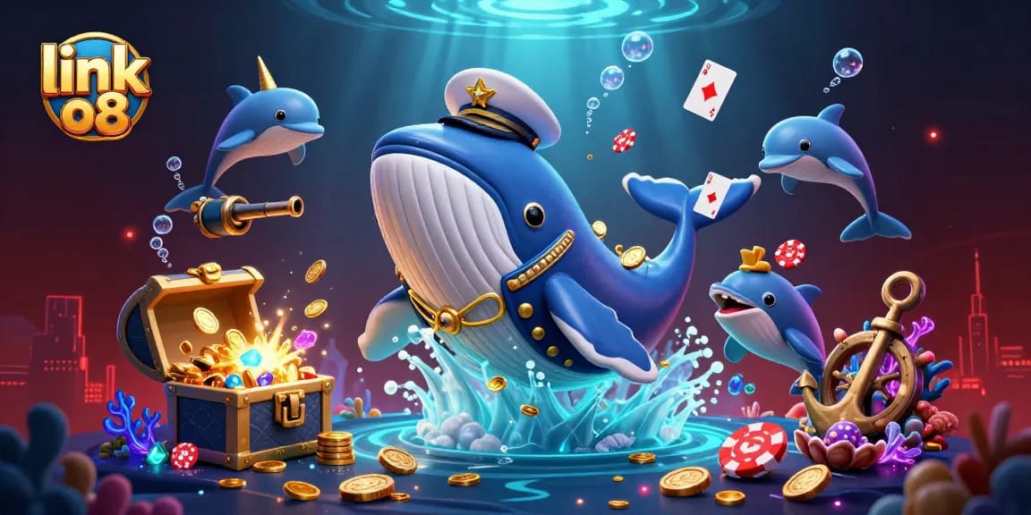 Experience thrilling action with link o8 as the gigantic whale breaches into coins and dolphins amaze with poker chips.