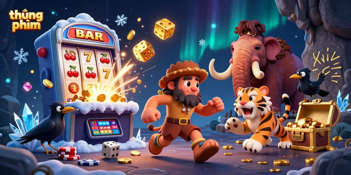 Experience the allure of thúng phim in a dynamic prehistoric casino setting filled with slot machine excitement.