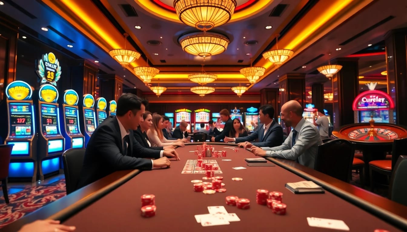 Players enjoying an exciting poker game at tt88 casino, showcasing vibrant cards and chips.