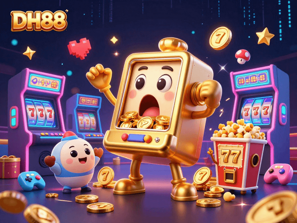 Experience the thrill at DH88 with a lively 3D golden slot machine celebrating a jackpot.