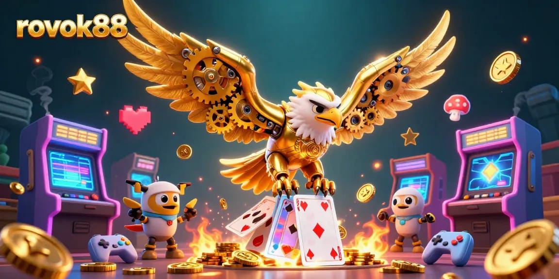 Experience the excitement of rokok88 with a dynamic 3D casino illustration showcasing gaming elements and vibrant characters.