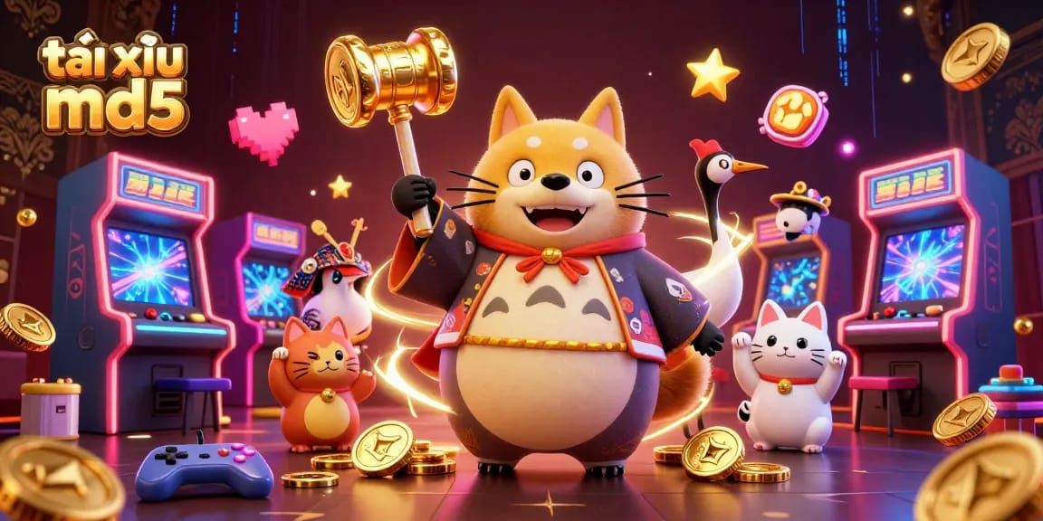 Experience the vibrant excitement of tài xỉu md5 with lucky characters in a dynamic casino scene.