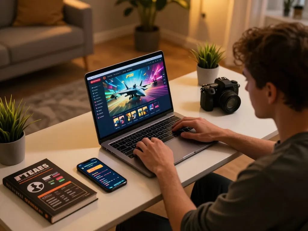 Player engaging with F168 online casino platform on laptop, showcasing strategic gaming environment.