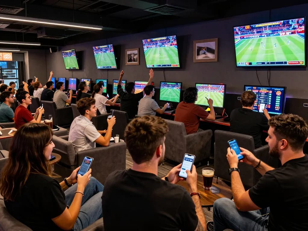 Experience the thrill of sports betting at FABET with fans engaged in live game analysis and betting.