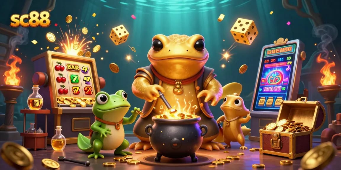 Experience the enchanting world of sc88 with the golden salamander alchemist creating riches in a vibrant casino scene.