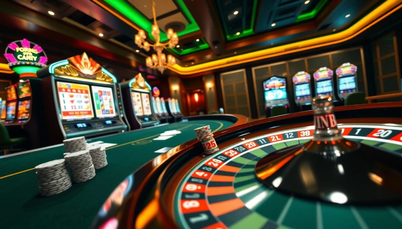Experience the excitement of loto188.gb.net with vibrant casino visuals featuring poker chips and slot machines.
