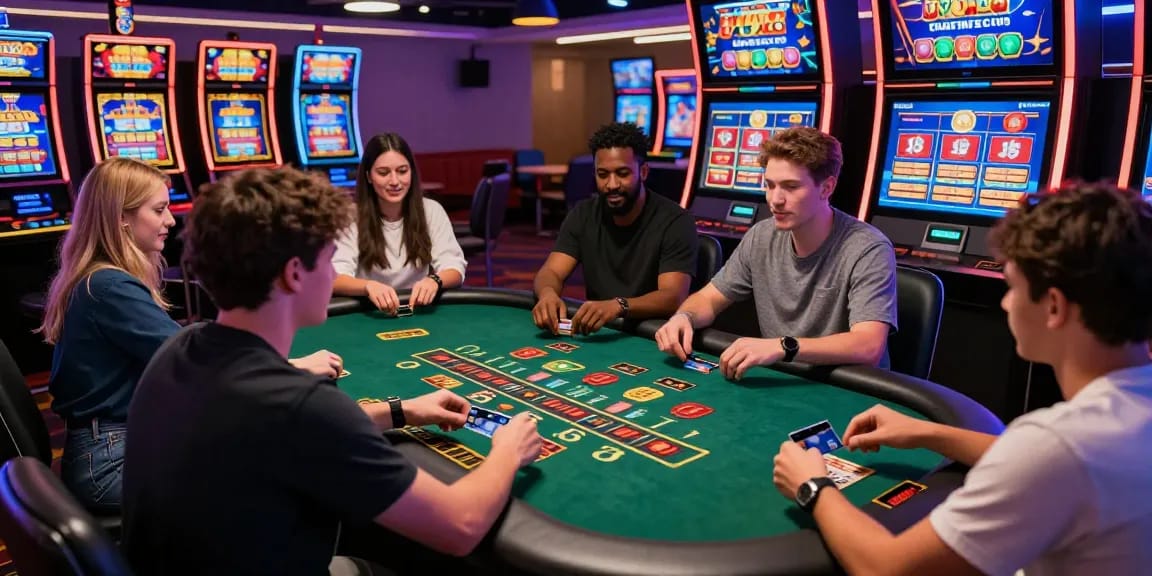Exciting credit card casinos scene showcasing players engaging with live dealer games and vibrant slot machines.