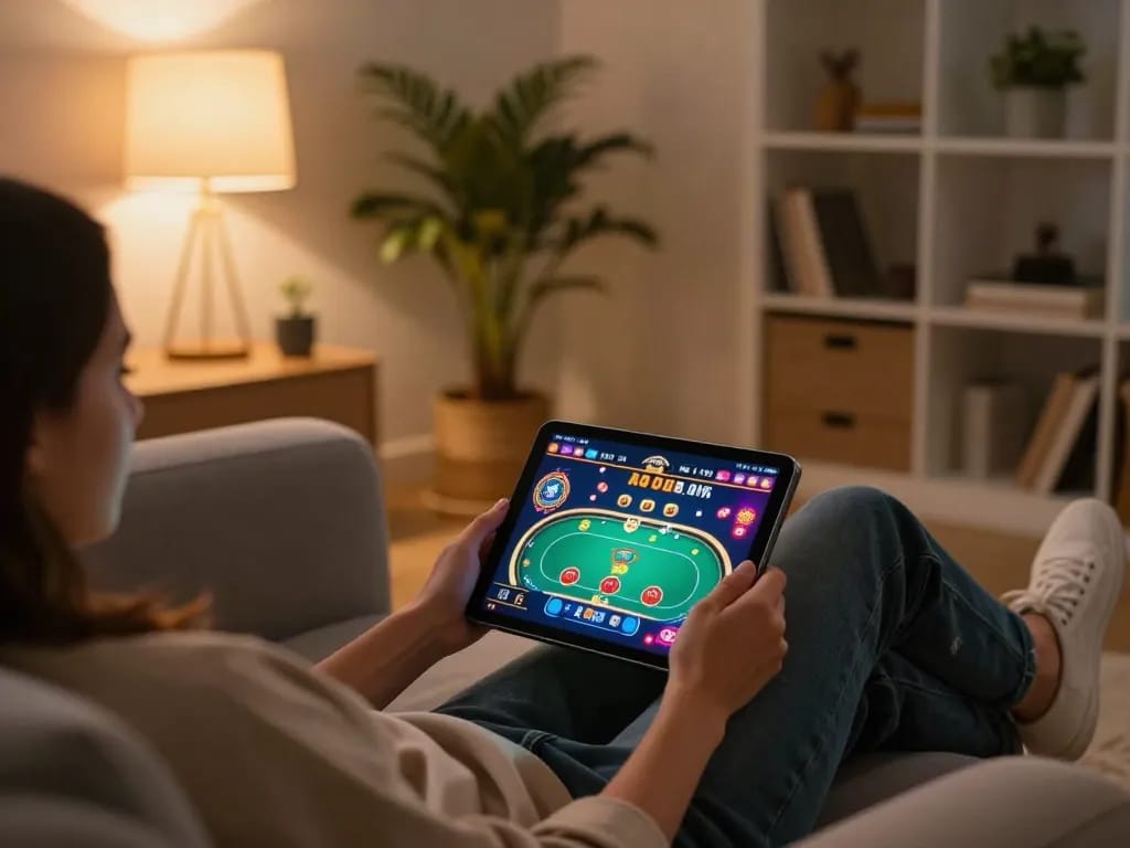 Person enjoying online poker at home with 777x app showcasing gameplay and strategies