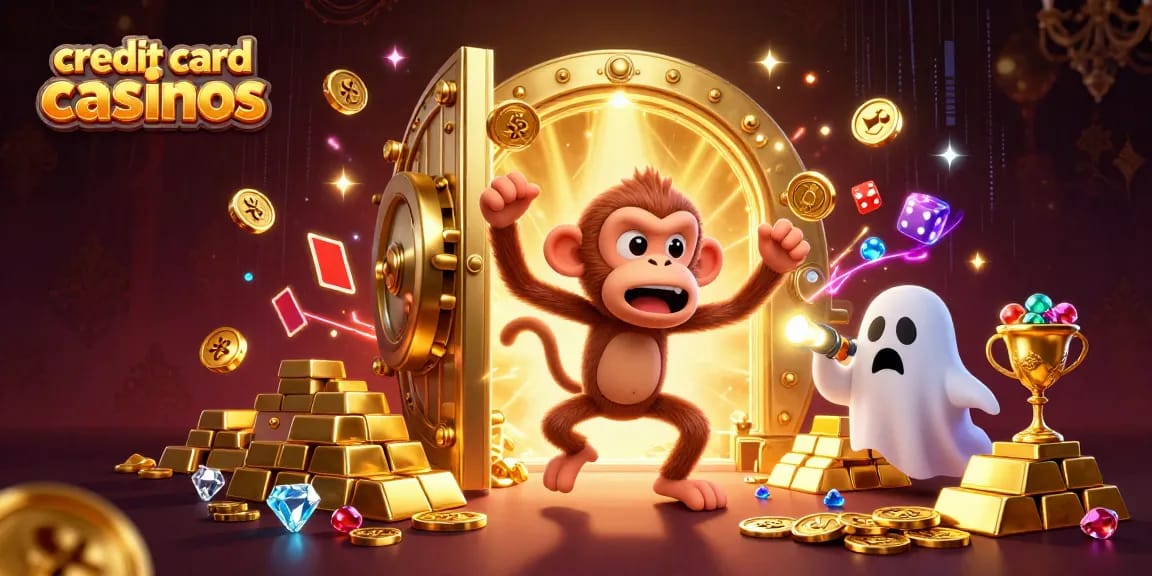 Experience the excitement of credit card casinos with an energetic ghost-hunting scene full of golden treasures.