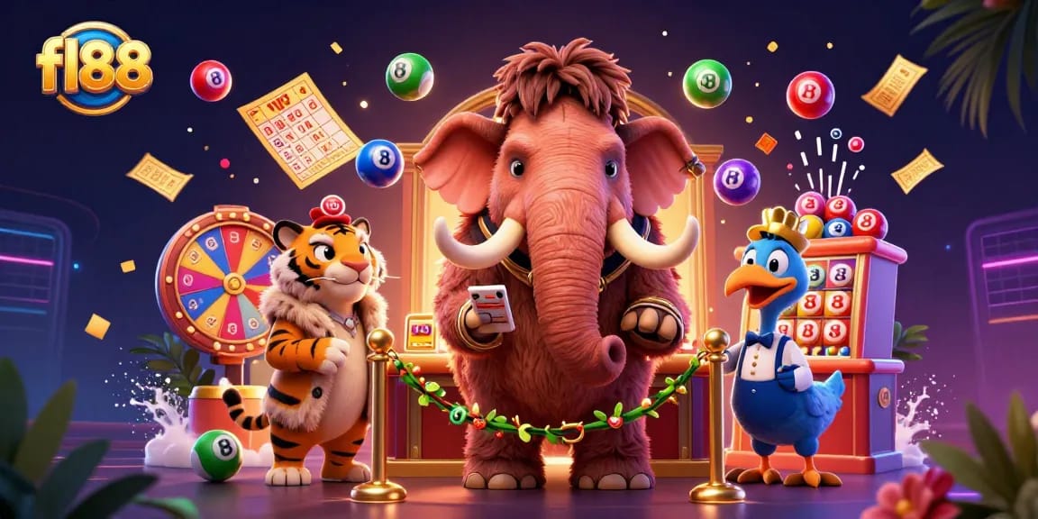 Catch the action at fl88 while a woolly mammoth checks IDs at this vibrant casino entrance.