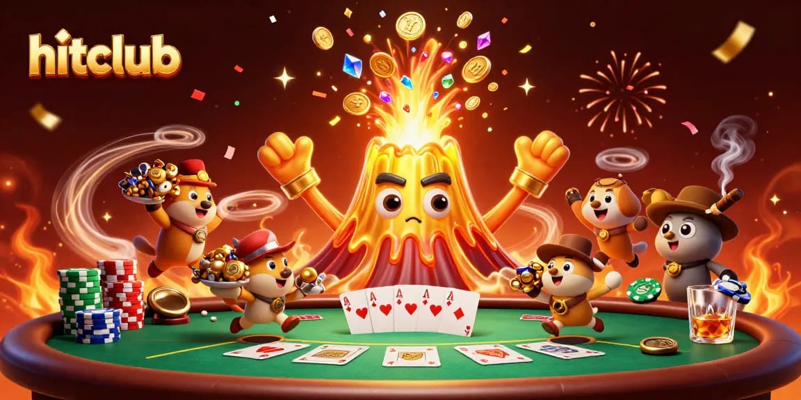 Experience the excitement of hitclub with sentient volcano and treasure in a vibrant casino scene.
