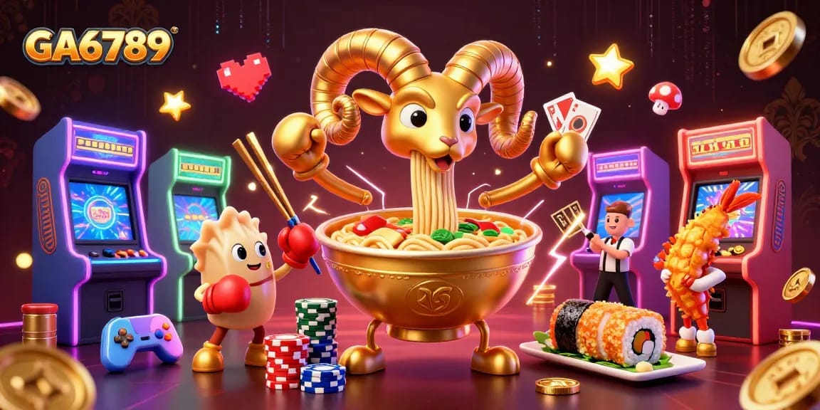 Experience thrilling GA6789 cockfighting action with vibrant casino-themed characters and elements.