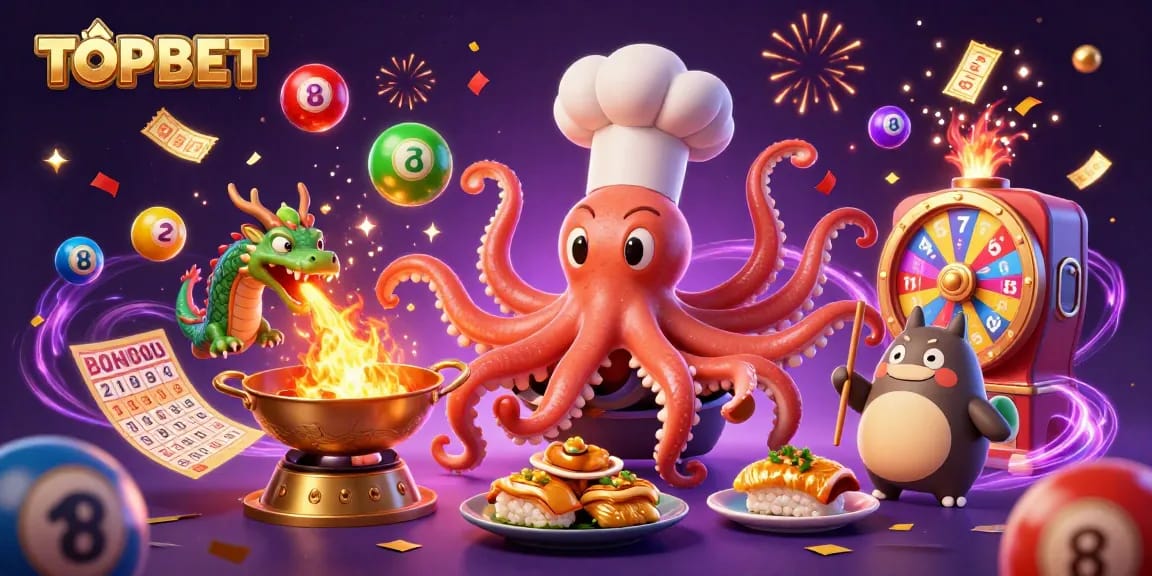 Engage with the exciting world of TOPBET as vibrant lottery elements come alive in a dynamic casino scene.