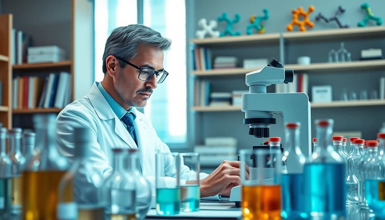 Analyze Peptides in a professional lab setting showcasing scientific innovation and focus.