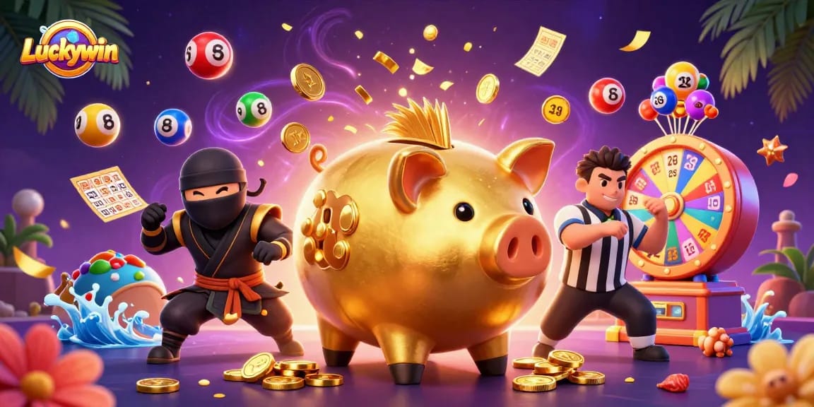 Experience thrilling wins at Luckywin with a vibrant 3D scene filled with exciting lottery games.