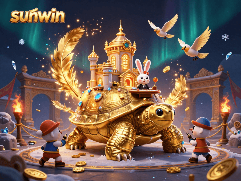Win big with sunwin's exciting gambling scene featuring a golden tortoise and rabbit dealer.