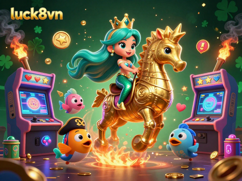 Engage in exciting casino action with luck8vn featuring a vibrant scene with a mermaid princess and colorful fish!