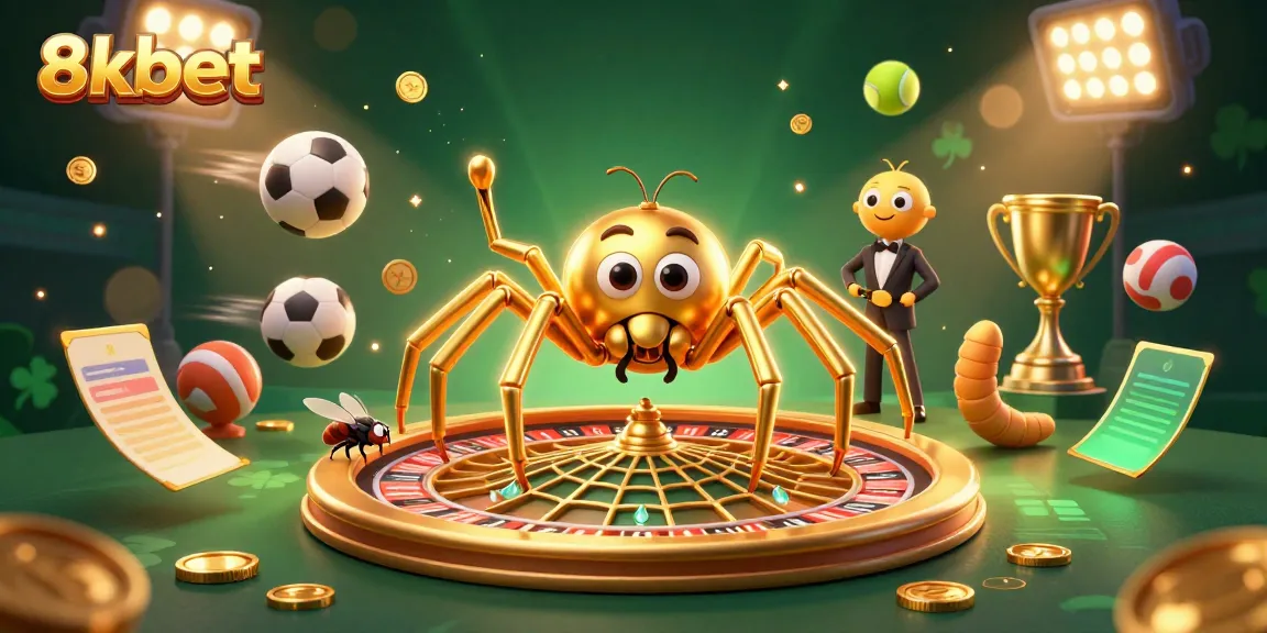 Experience thrilling bets at 8xbet with a golden spider and sports elements in an engaging casino scene.