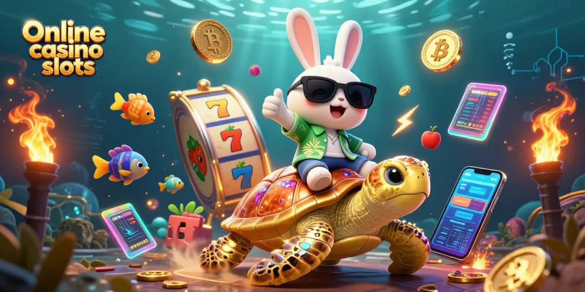 Engage with dynamic Online casino slots featuring a lucky rabbit and golden turtle amid gaming symbols.