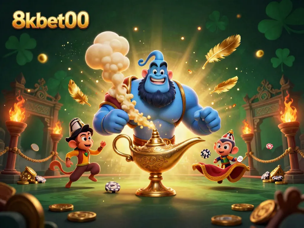 Experience the magic of 8xbet00 as the genie and his companions bring casino thrills to life.
