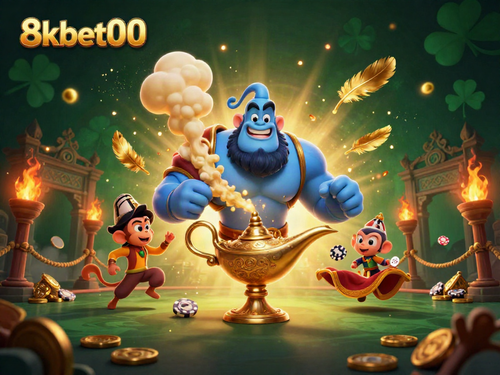 Experience the magic of 8xbet00 as the genie and his companions bring casino thrills to life.