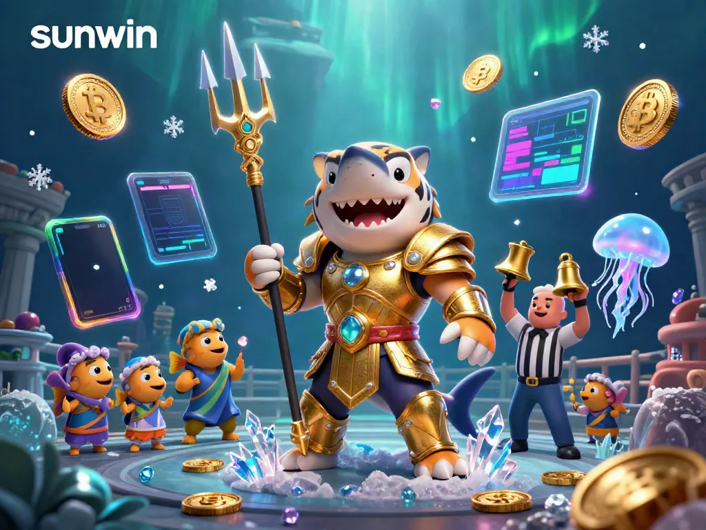 Engage in thrilling action with sunwin's underwater casino games featuring a fierce shark and glimmering crypto coins.