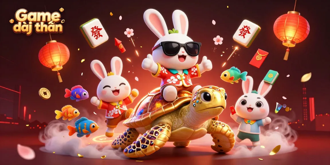 Engage with Game đổi thưởng in a vibrant 3D illustration featuring a lucky rabbit and golden turtle.