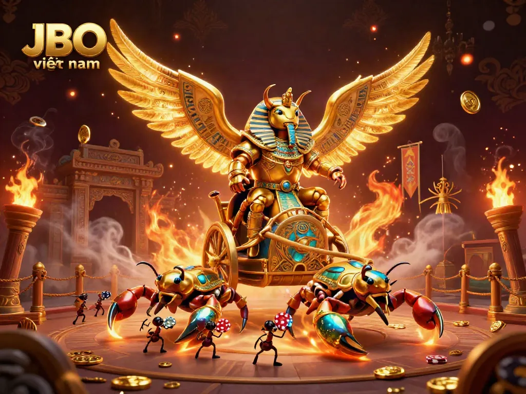 Experience thrilling bets at JBO việt nam with our stunning show of golden scarabs in a dynamic casino scene.