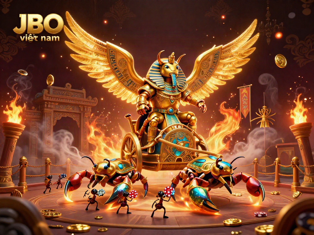 Experience thrilling bets at JBO việt nam with our stunning show of golden scarabs in a dynamic casino scene.