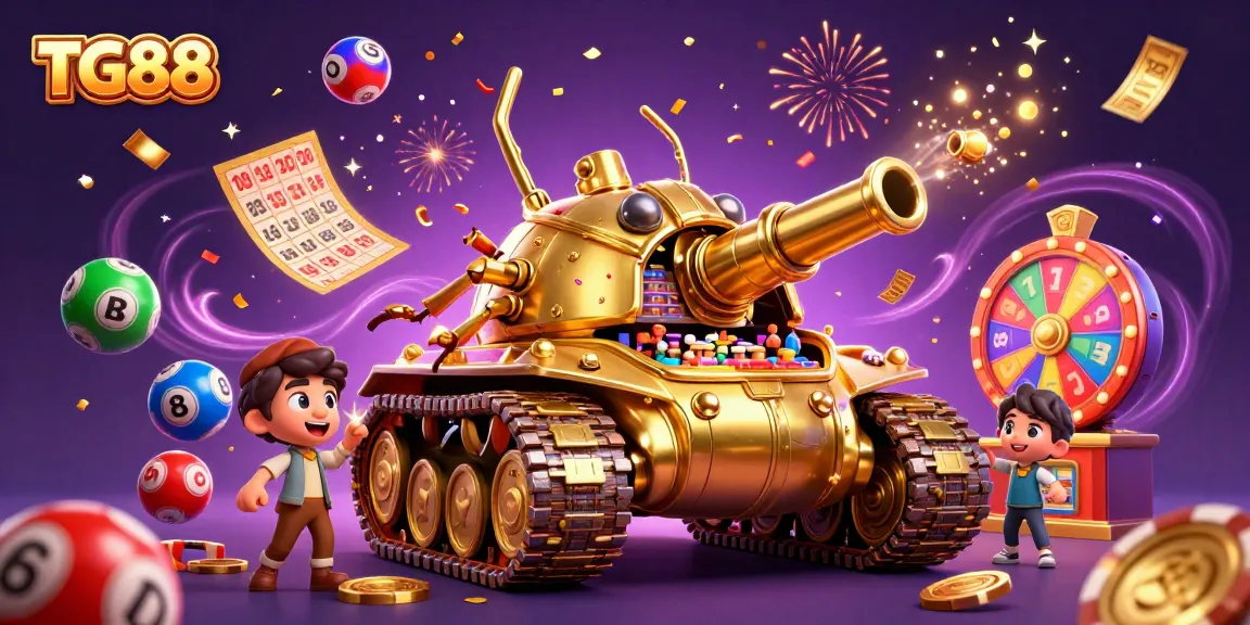 Experience TG88's immersive casino world with a vibrant golden beetle tank and colorful lottery action!