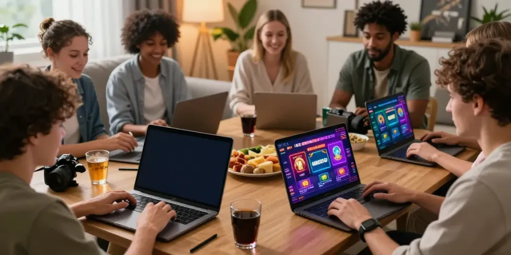 Exciting gaming moment showcasing players enjoying non GamStop casinos in a cozy home environment.