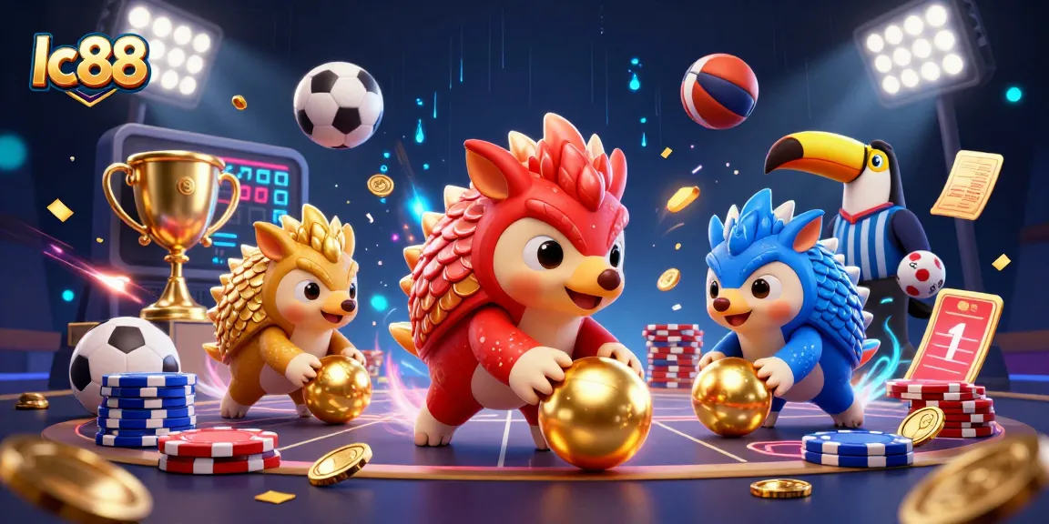 Experience thrilling gameplay as lc88 pangolins roll through poker chips in this vibrant illustration.