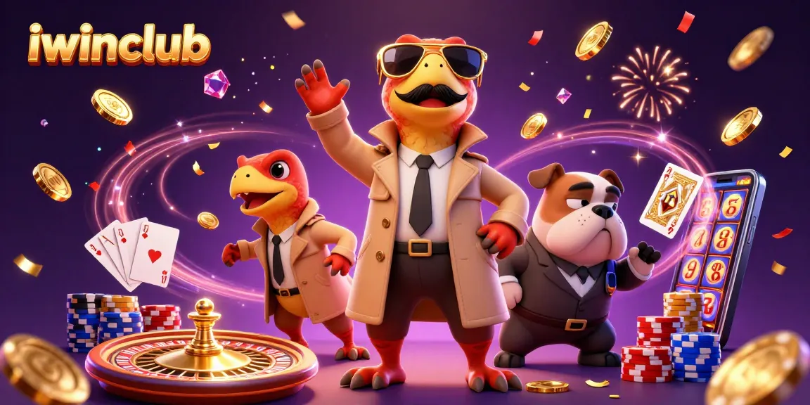 Engage with the iwinclub experience featuring raptors in a trench coat at a casino lounge.
