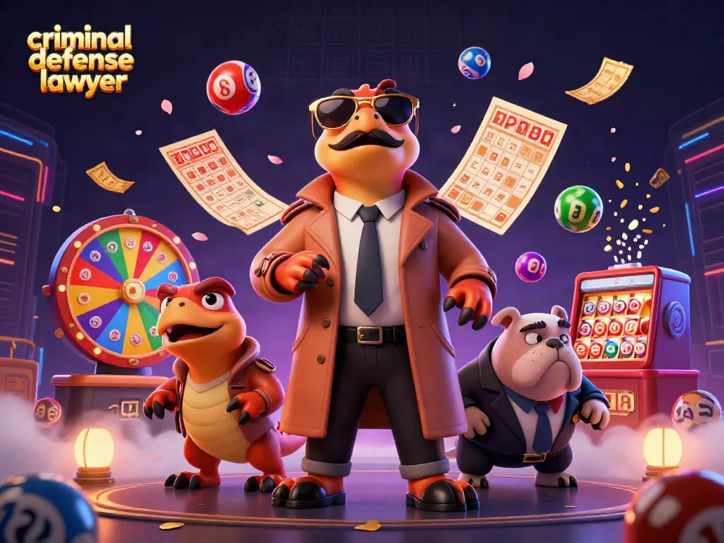 Bouncing lottery balls surround a criminal defense lawyer trio disguised as a tall person at a casino.