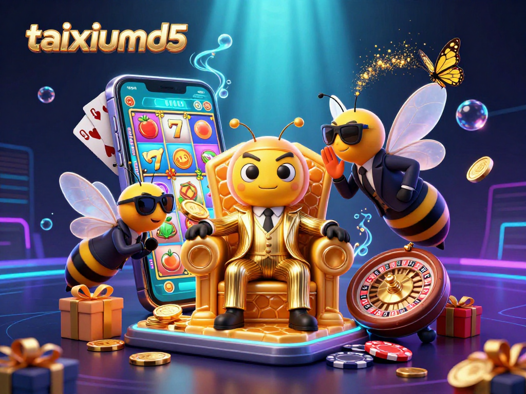 Engage in thrilling slot games with taixiumd5 in a captivating 3D casino scene.