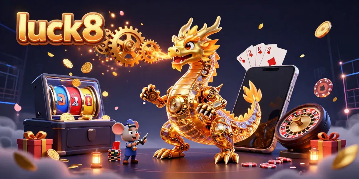 Engage with the luck8 gaming experience featuring a golden dragon and dynamic casino elements.