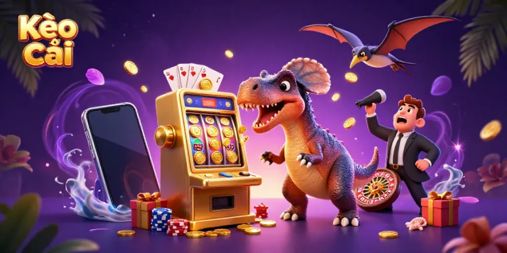Experience the thrill of Kèo nhà cái as a pachycephalosaurus wins a jackpot, coins flying around with excitement.