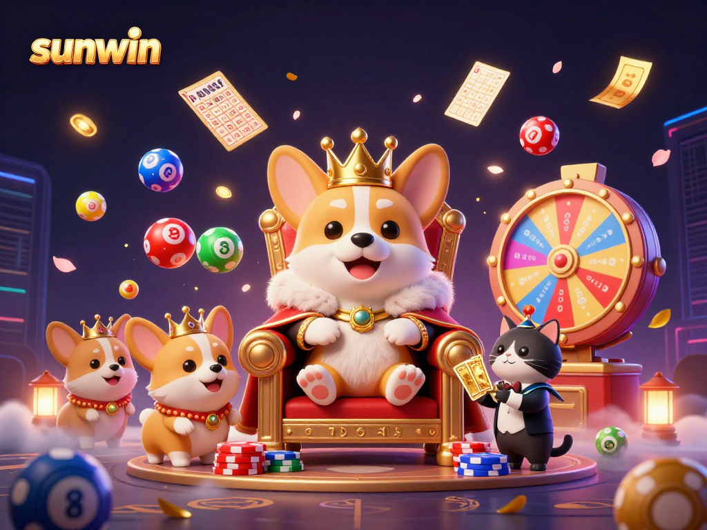 Experience exciting wins with sunwin's interactive lottery scene featuring energetic characters.