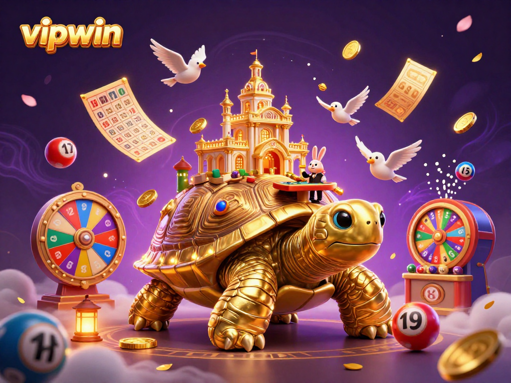 Experience thrilling gameplay at vipwin with a vibrant casino scene featuring a golden tortoise and dynamic game elements.