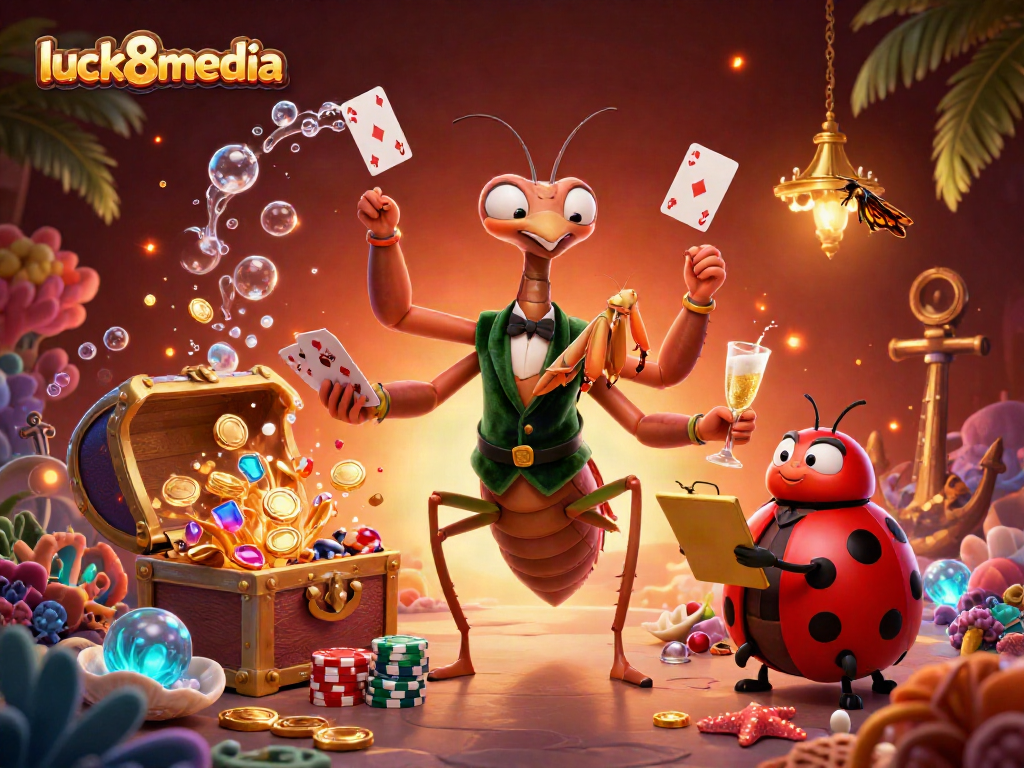 Experience the excitement at luck8media with a vibrant 3D casino scene featuring a card sharp and a pit boss.