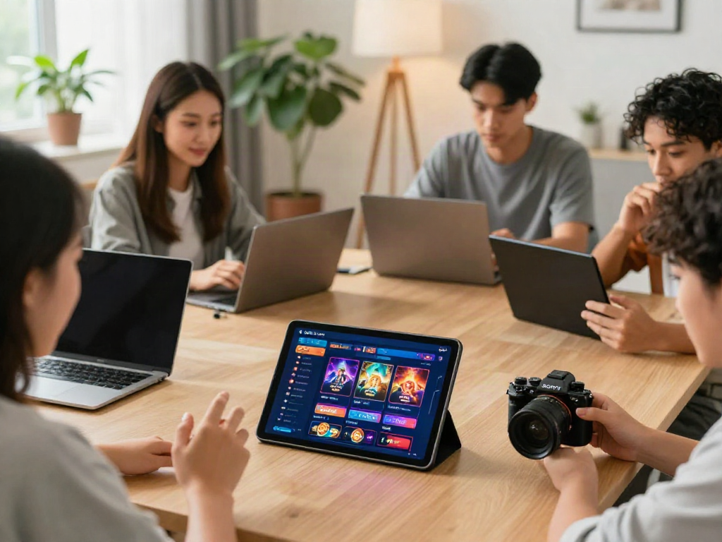Dynamic group of players engaging with LU88 platform while enjoying their game night at home.