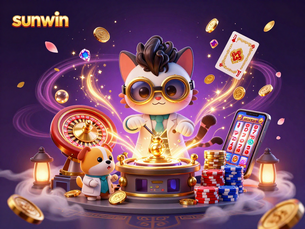 Experience the excitement of sunwin with a mad scientist cat and vibrant casino action.