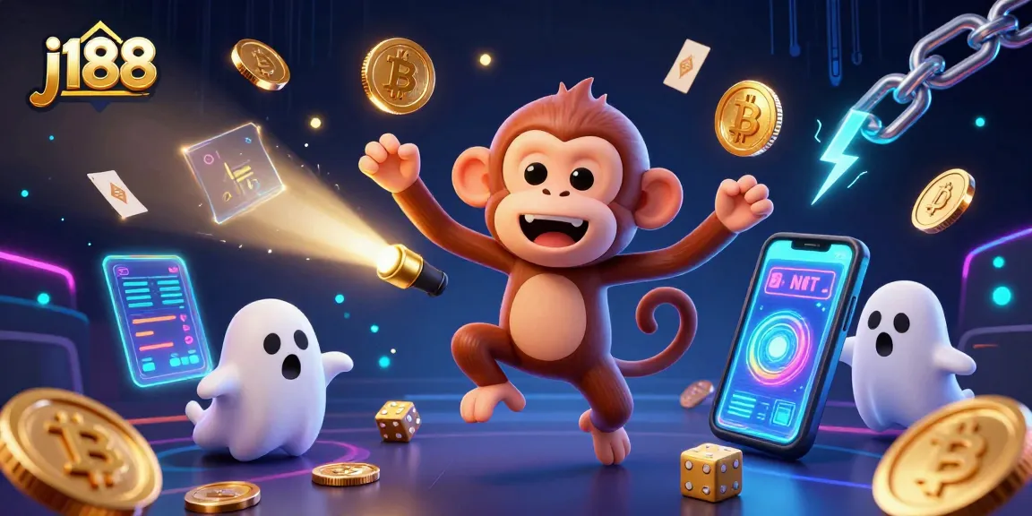 Experience j188's captivating casino adventure with playful characters and vibrant crypto elements.