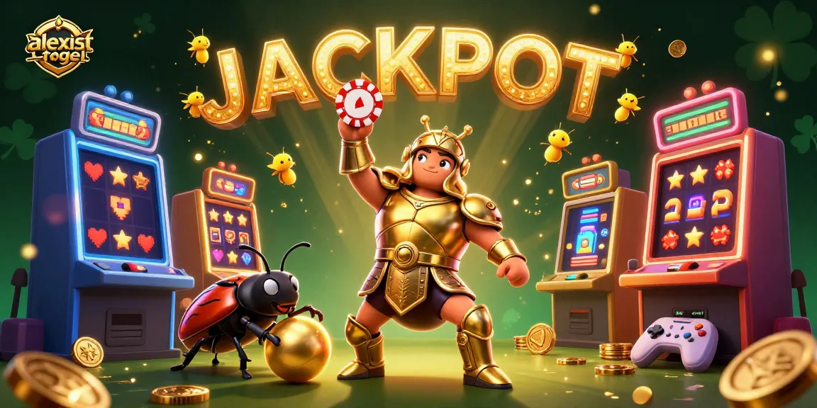 Experience the thrill of alexistogel with a vibrant 3D illustration showing a beetle championing jackpots.