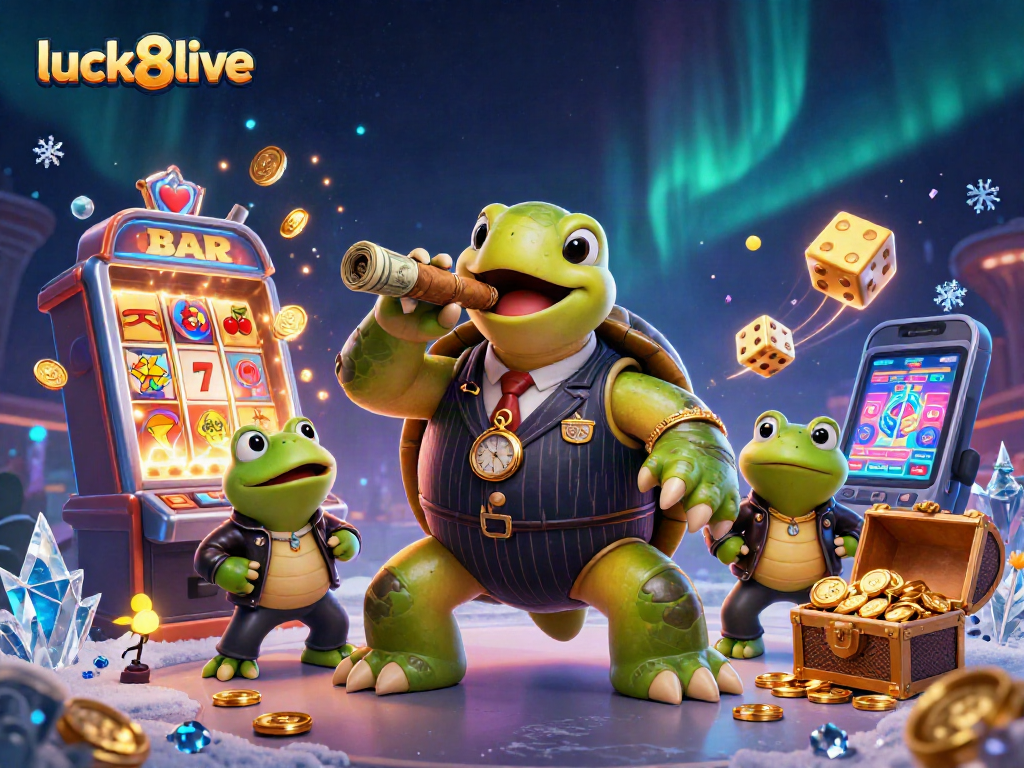 Luck8live engages in a high-energy casino scene with vibrant characters and exciting game elements.