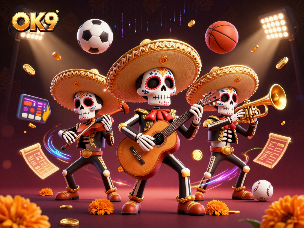 Engage in thrilling betting experiences with OK9's vibrant casino-themed artwork.